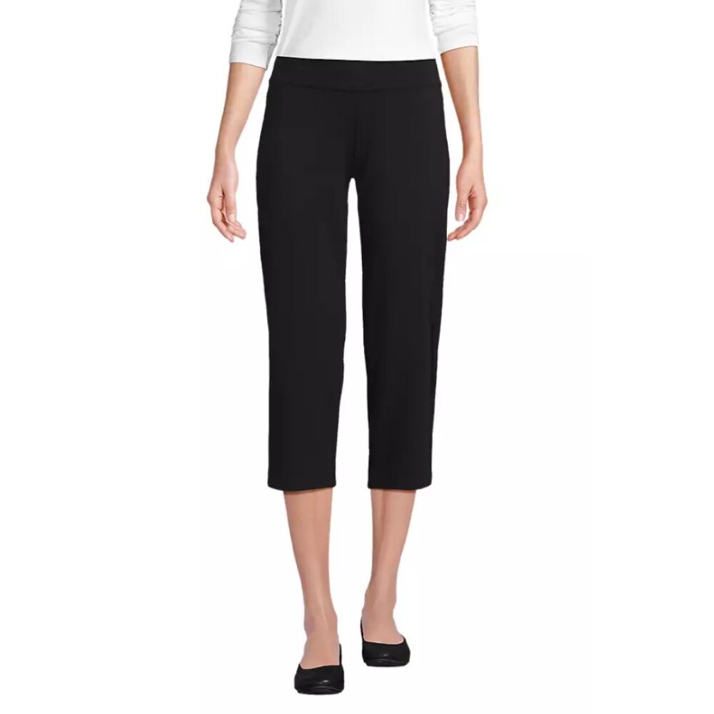 Lands' End Women's Black Starfish Mid Rise Pull On Crop Wide Leg Pants Size S
